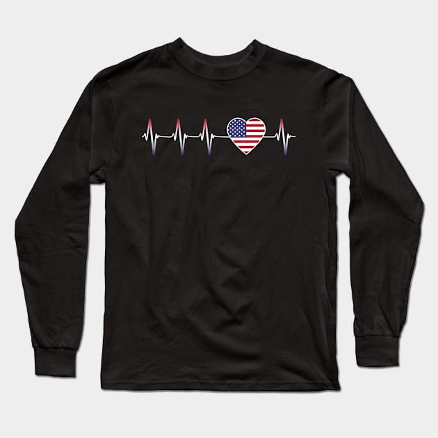 American Heartbeat I Love America Heart Flag Patriotic Gift  Long Sleeve T-Shirt by Eyes4